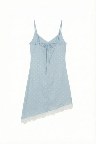 Lace Diagonal Dot Silk V-Neck Petticoat Diagonal Polka Dot Strap Sleeveless Bustier Slip Summer  Layered Dress