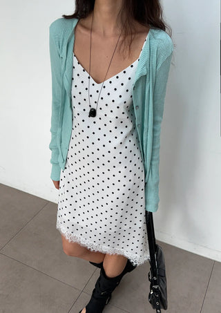 Lace Diagonal Dot Silk V-Neck Petticoat Diagonal Polka Dot Strap Sleeveless Bustier Slip Summer  Layered Dress