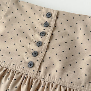 Bonnie Dot Flare A-Line Flare Polka Dot Shirred Button Midi Skirt