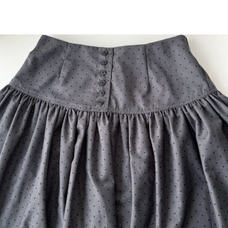 Bonnie Dot Flare A-Line Flare Polka Dot Shirred Button Midi Skirt
