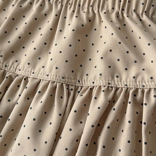 Bonnie Dot Flare A-Line Flare Polka Dot Shirred Button Midi Skirt
