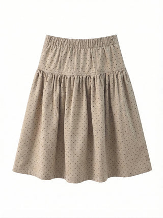 Bonnie Dot Flare A-Line Flare Polka Dot Shirred Button Midi Skirt