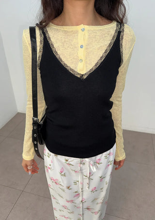 Yuki V-Neck Layered Sleeveless Korean SpringSummer Knit Sleeveless