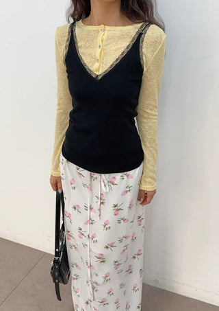 Yuki V-Neck Layered Sleeveless Korean SpringSummer Knit Sleeveless