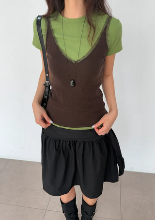 Yuki V-Neck Layered Sleeveless Korean SpringSummer Knit Sleeveless