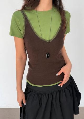 Yuki V-Neck Layered Sleeveless Korean SpringSummer Knit Sleeveless