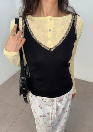 Yuki V-Neck Layered Sleeveless Korean SpringSummer Knit Sleeveless