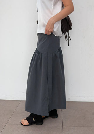 Andy Shirred Flare A-Line Body Shape Correction Long Cotton Skirt for Slim Waist and Wide Waist