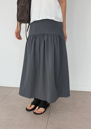 Andy Shirred Flare A-Line Body Shape Correction Long Cotton Skirt for Slim Waist and Wide Waist