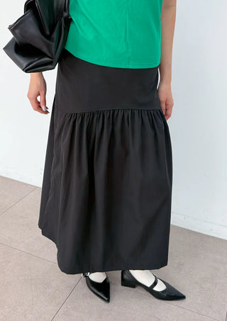 Andy Shirred Flare A-Line Body Shape Correction Long Cotton Skirt for Slim Waist and Wide Waist