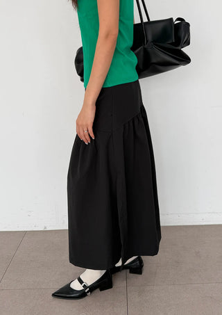 Andy Shirred Flare A-Line Body Shape Correction Long Cotton Skirt for Slim Waist and Wide Waist
