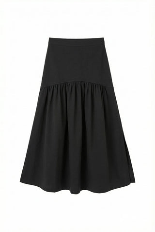 Andy Shirred Flare A-Line Body Shape Correction Long Cotton Skirt for Slim Waist and Wide Waist
