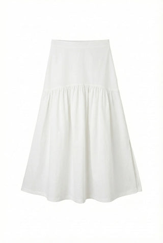 Andy Shirred Flare A-Line Body Shape Correction Long Cotton Skirt for Slim Waist and Wide Waist