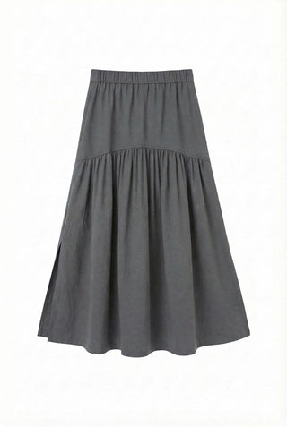 Andy Shirred Flare A-Line Body Shape Correction Long Cotton Skirt for Slim Waist and Wide Waist