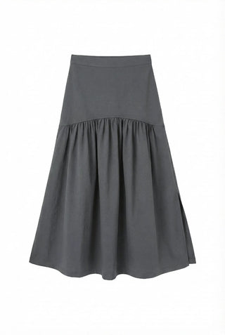 Andy Shirred Flare A-Line Body Shape Correction Long Cotton Skirt for Slim Waist and Wide Waist