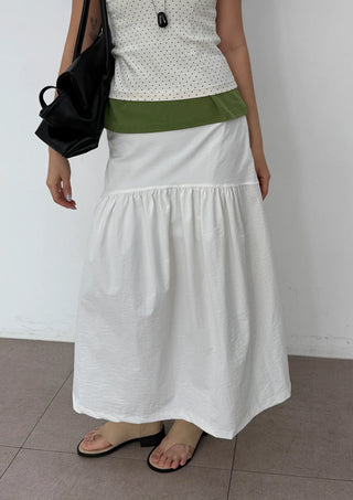 Andy Shirred Flare A-Line Body Shape Correction Long Cotton Skirt for Slim Waist and Wide Waist