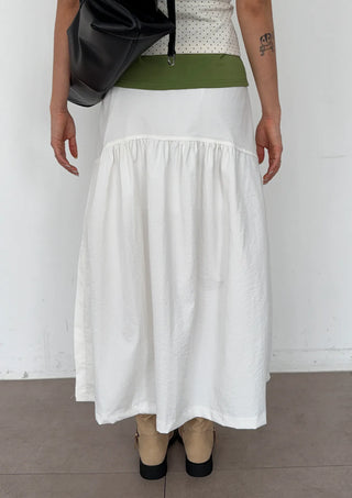 Andy Shirred Flare A-Line Body Shape Correction Long Cotton Skirt for Slim Waist and Wide Waist