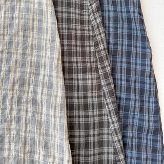 Herring Check Vintage Shirred Off-Shoulder Four-Season Shirt Button Spring Summer Mini Midi Frill Short Sleeve  Dress