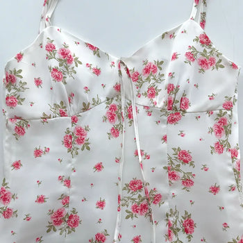 Floral V-Neck Bustier Sleeveless Slim Flare A-Line Mini Dress