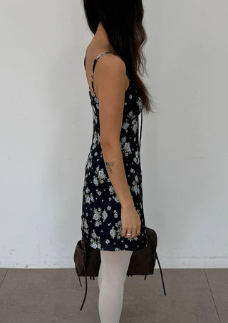Floral V-Neck Bustier Sleeveless Slim Flare A-Line Mini Dress