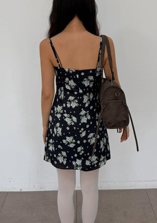 Floral V-Neck Bustier Sleeveless Slim Flare A-Line Mini Dress