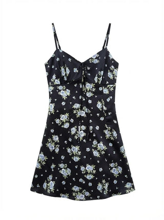 Floral V-Neck Bustier Sleeveless Slim Flare A-Line Mini Dress