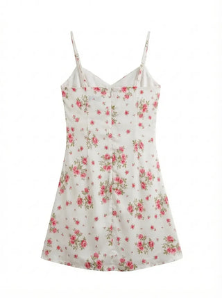 Floral V-Neck Bustier Sleeveless Slim Flare A-Line Mini Dress