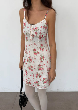 Floral V-Neck Bustier Sleeveless Slim Flare A-Line Mini Dress