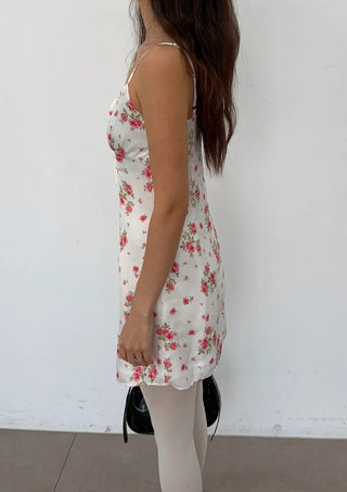 Floral V-Neck Bustier Sleeveless Slim Flare A-Line Mini Dress