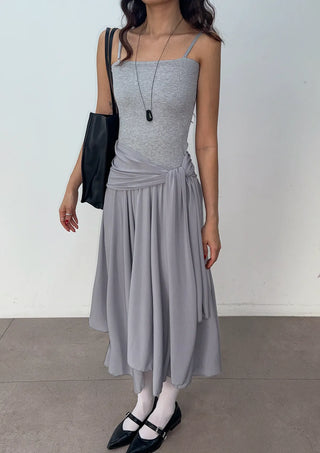 Monica Wrap Flare Square Neck Sleeveless Bustier Long Korean Body Shape Correction Flare Tiered Summer  A-Line Flare Dress