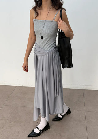 Monica Wrap Flare Square Neck Sleeveless Bustier Long Korean Body Shape Correction Flare Tiered Summer  A-Line Flare Dress