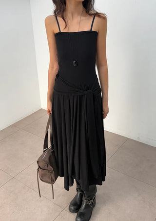 Monica Wrap Flare Square Neck Sleeveless Bustier Long Korean Body Shape Correction Flare Tiered Summer  A-Line Flare Dress