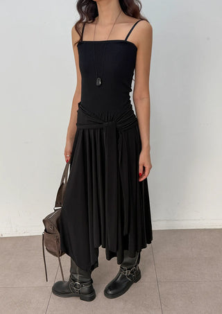 Monica Wrap Flare Square Neck Sleeveless Bustier Long Korean Body Shape Correction Flare Tiered Summer  A-Line Flare Dress
