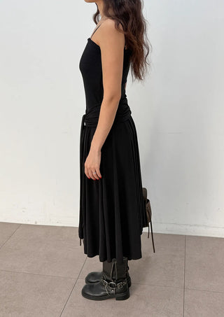 Monica Wrap Flare Square Neck Sleeveless Bustier Long Korean Body Shape Correction Flare Tiered Summer  A-Line Flare Dress