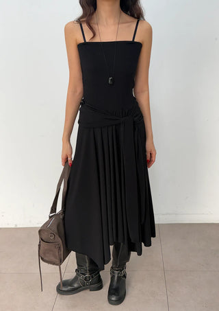 Monica Wrap Flare Square Neck Sleeveless Bustier Long Korean Body Shape Correction Flare Tiered Summer  A-Line Flare Dress