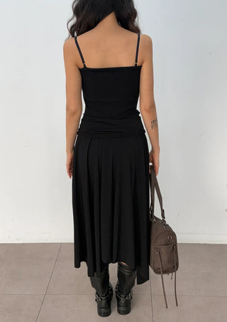Monica Wrap Flare Square Neck Sleeveless Bustier Long Korean Body Shape Correction Flare Tiered Summer  A-Line Flare Dress