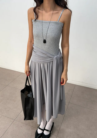 Monica Wrap Flare Square Neck Sleeveless Bustier Long Korean Body Shape Correction Flare Tiered Summer  A-Line Flare Dress