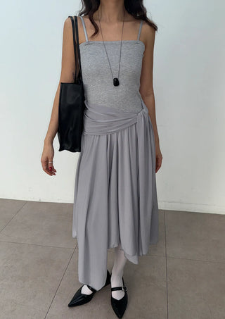 Monica Wrap Flare Square Neck Sleeveless Bustier Long Korean Body Shape Correction Flare Tiered Summer  A-Line Flare Dress