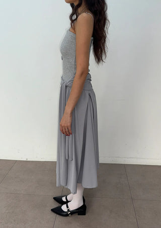 Monica Wrap Flare Square Neck Sleeveless Bustier Long Korean Body Shape Correction Flare Tiered Summer  A-Line Flare Dress