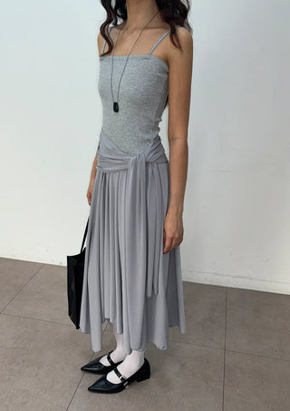 Monica Wrap Flare Square Neck Sleeveless Bustier Long Korean Body Shape Correction Flare Tiered Summer  A-Line Flare Dress