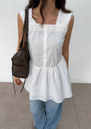 Lace Square Neck Mini Midi Layered Flare Breast Cover Summer Wedding Guest Sleeveless Dress