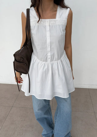 Lace Square Neck Mini Midi Layered Flare Breast Cover Summer Wedding Guest Sleeveless Dress