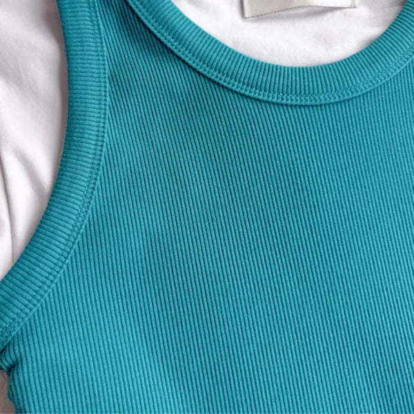 Benjamin Layered Sleeveless Short Sleeve Set Made in Korea Ribbed Inner Plain Color Liberation Mint Core  Summer T-shirt