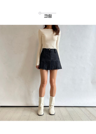Boat Neck Lip Neck Daily Stretchy Long Sleeve T-shirt