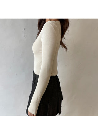 Boat Neck Lip Neck Daily Stretchy Long Sleeve T-shirt