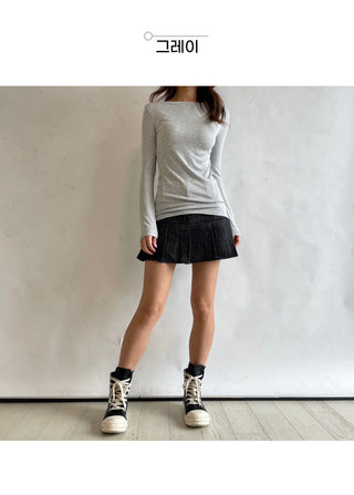 Boat Neck Lip Neck Daily Stretchy Long Sleeve T-shirt