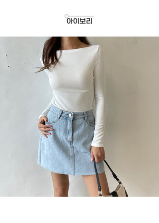 Boat Neck Lip Neck Daily Stretchy Long Sleeve T-shirt