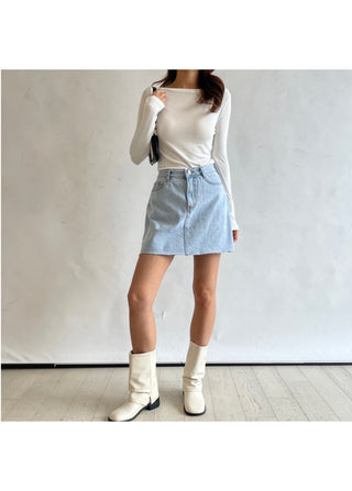 Boat Neck Lip Neck Daily Stretchy Long Sleeve T-shirt