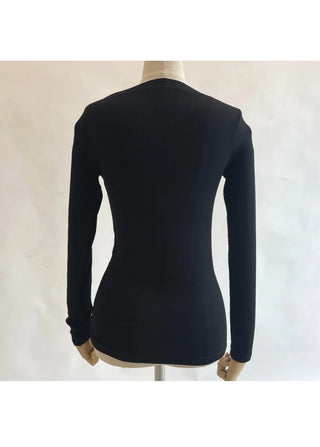 Boat Neck Lip Neck Daily Stretchy Long Sleeve T-shirt