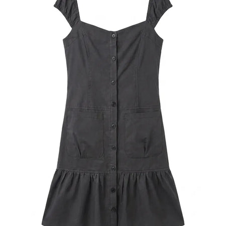 Scrunchie Shirred Big Pocket Off-shoulder Two-way Long Flare Button Cap Sleeve Summer Layered Midi Dress